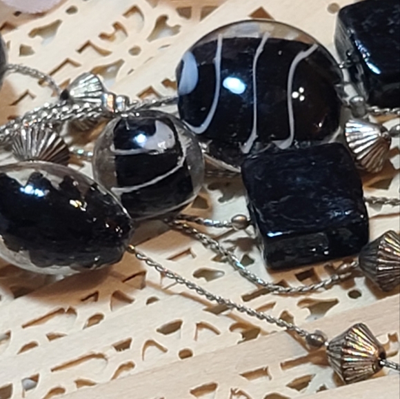 Vintage Jewelry - Glass BLACk Beads Necklace for sale